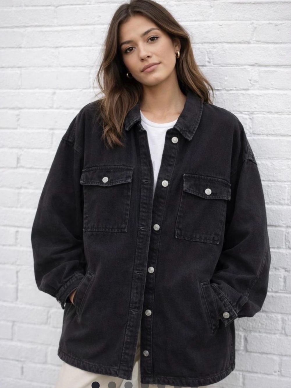 H&M Divided Black Oversized Denim-Style Button Jacket